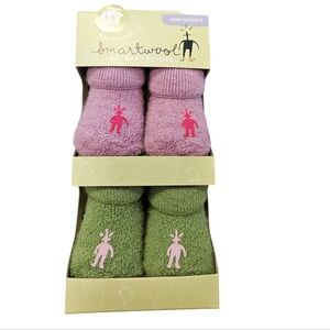 Smartwool Baby Wooly's Cozy Baby Booties NEW 3-6M Orchid/Leaf 2pk